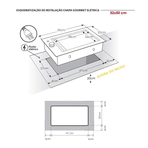 Imagem de Chapa Gourmet de Embutir Elétrica 32X50 em Aço Inox - JX Metais