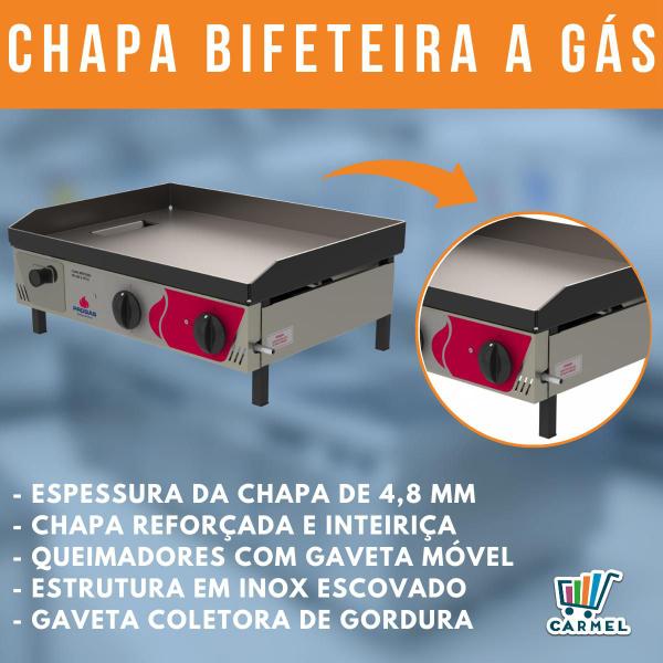 Imagem de Chapa Lanches Bifeteira A Gás PR-650G 4,8mm Profissional  Inox Gaveta Coletora- Progás