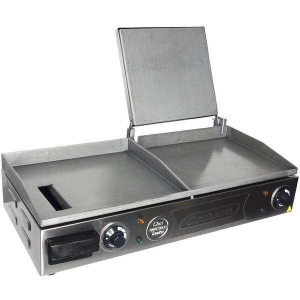 Imagem de Chapa Lanches Elétrica Grill com Prensa 70X30 2000W Cozinha Cotherm Profissional Industrial Inox