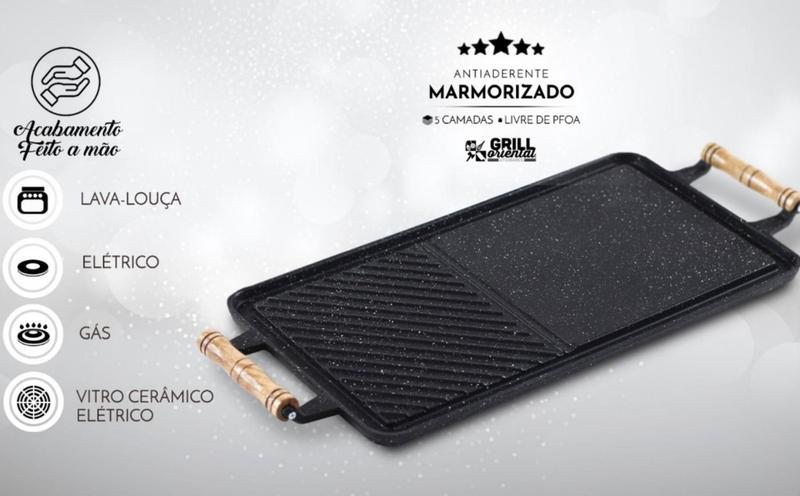 Imagem de Chapa Marmorizada Antiaderente 49 x 27cm - Grill Oriental