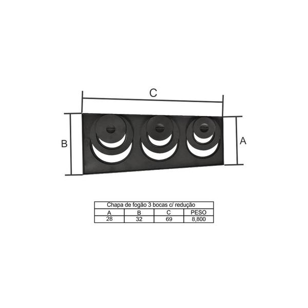 Imagem de Chapa Para Fogão A Lenha Ferro Fundido De 3 Bocas Redutores