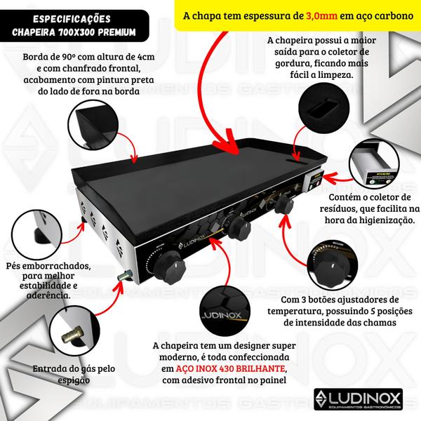 Imagem de Chapa Para Lanche Foodtruck Hamburguer 70x30 À Gás PREMIUM 3mm