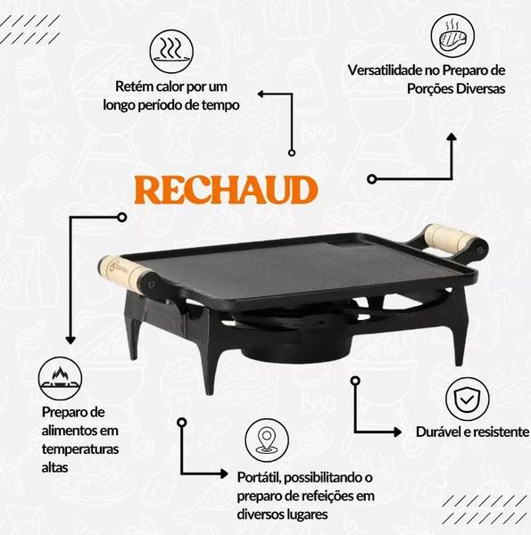 Chapa Rechaud De Mesa Ferro Fundido Retangular Liso Completo - Santana Imagem de Chapa Rechaud De Mesa Ferro Fundido Retangular Liso Completo
