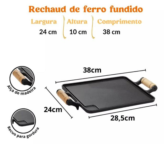 Chapa Rechaud De Mesa Ferro Fundido Retangular Liso Completo - Santana Imagem de Chapa Rechaud De Mesa Ferro Fundido Retangular Liso Completo