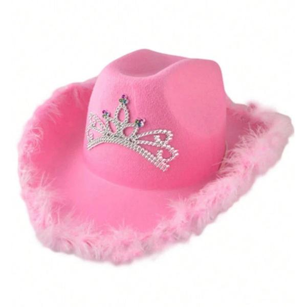 Imagem de Chapéu Country Cowboy Princesa Rosa com Plumas