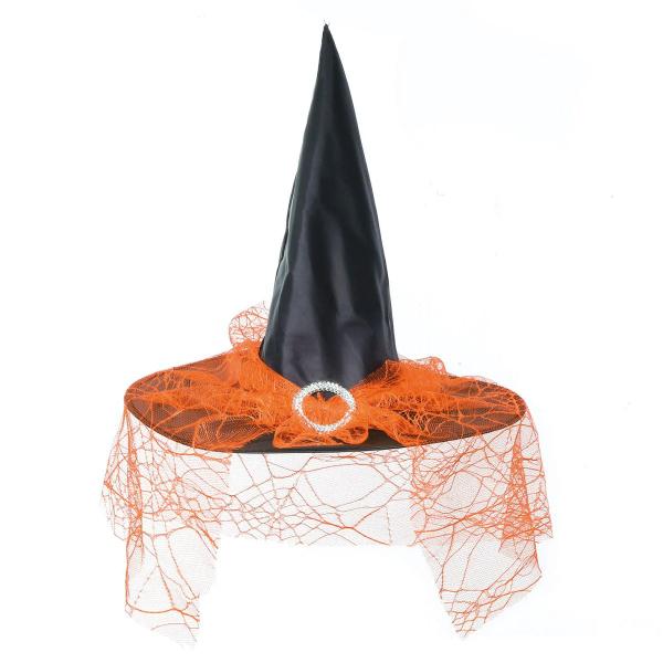 Imagem de Chapéu De Bruxa Halloween Com Véu Laranja