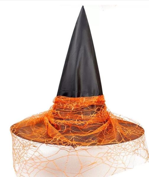 Imagem de Chapéu De Bruxa Halloween Infantil Luxo C/véu De Renda Tule