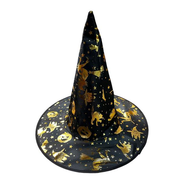 Imagem de Chapéu De Bruxa Halloween Preto Estampado Aranha Bruxa Morcego Festa Fantasia Acessorio Cosplay