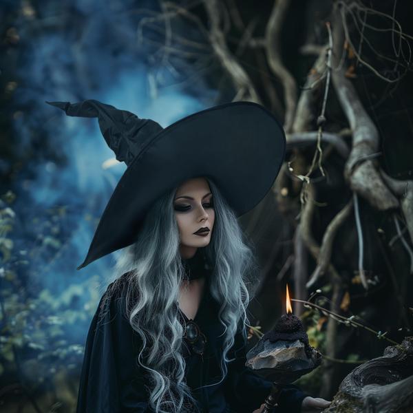 Imagem de Chapéu de bruxa JEGERMIG Halloween feminino preto com aba larga