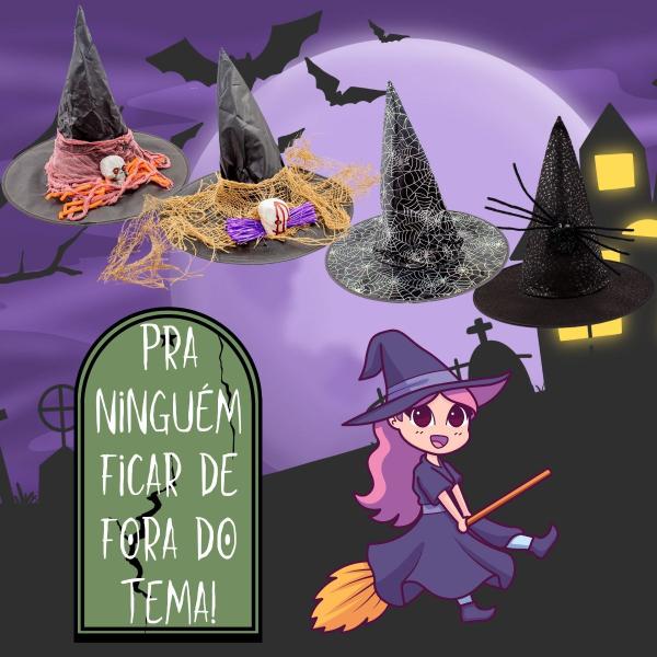 Imagem de Chapéu de Bruxa pra Fantasia de Halloween Decorado Diversos Modelos