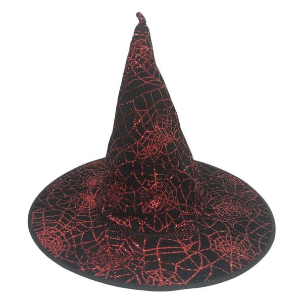 Imagem de Chapéu de Bruxa Preto Veludo com Teia de Glitter Halloween