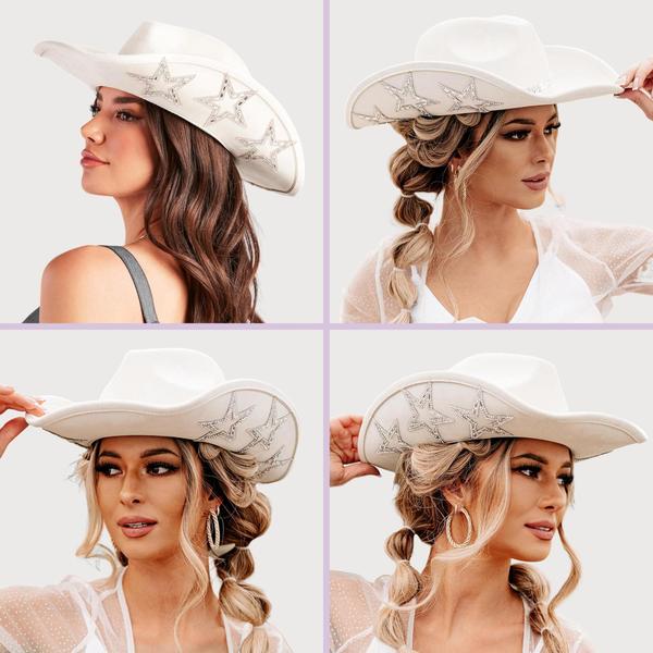 Imagem de Chapéu de cowgirl Keilin Star cravejado de strass branco para adultos