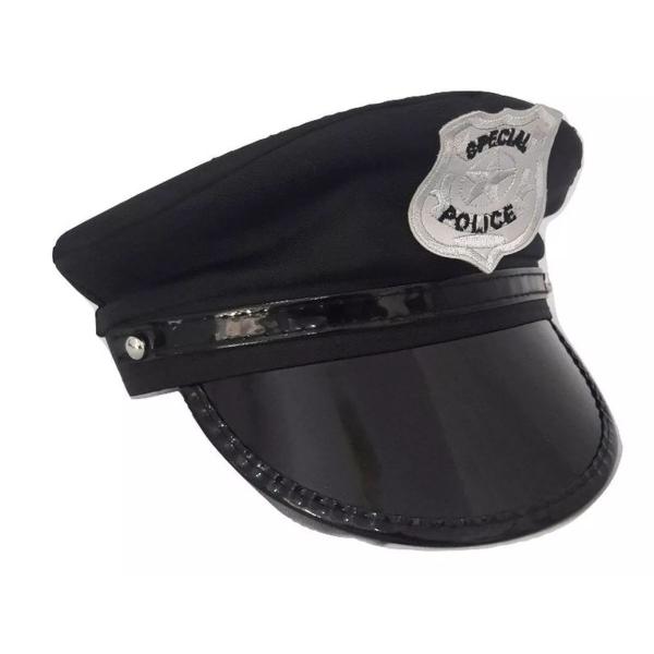 Imagem de Chapéu de Policial Infantil Bordado Preto