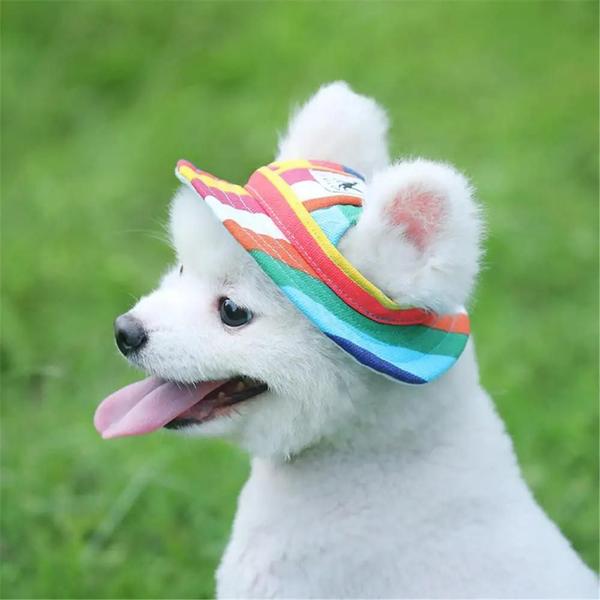 Imagem de Chapéu do viseira da praia do basebol com furos para cães pequenos, filhote ao ar livre, lona