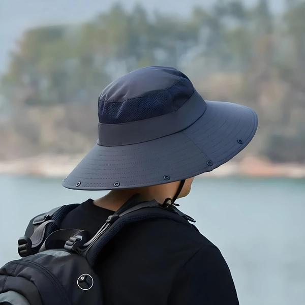 Imagem de Chapéu Masculino para Verão com Proteção UV - Viseira Dupla e Boné Removível para Pesca e Caça