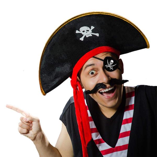 Imagem de Chapéu pirata D-Fokes, fantasia de capitão pirata com tapa-olho x2