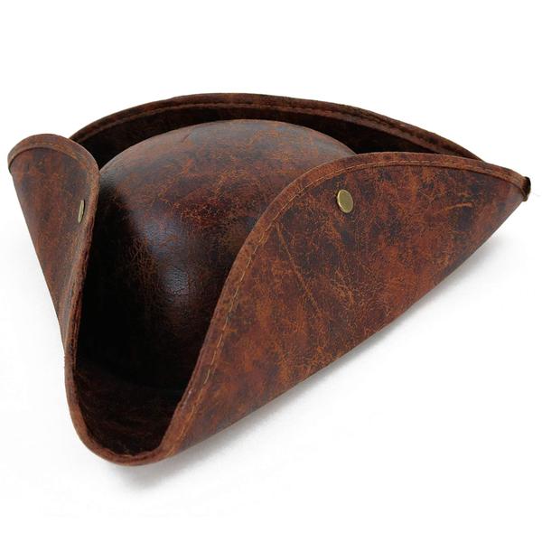 Imagem de Chapéu pirata Skeleteen Faux Leather Tricorn Brown para adulto/criança