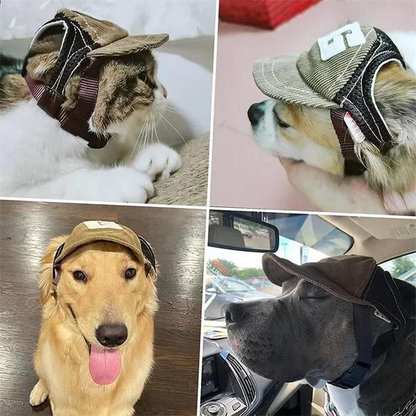 Imagem de Chapéu Protetor Solar Ajustável para Cães com Furos para Orelhas - Boné de Beisebol para Esportes ao Ar Livre