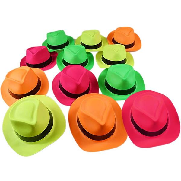 Imagem de Chapéus de festa Novelty Place Neon Plastic Fedora Gangster Style