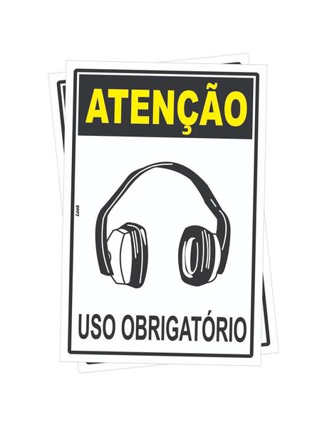 Imagem de  ChatGPT Kit com 2 Unidades de Placas de Sinalização - Atenção EPI - Uso Obrigatório de Protetor Auricular Concha em PS (Poliestireno)