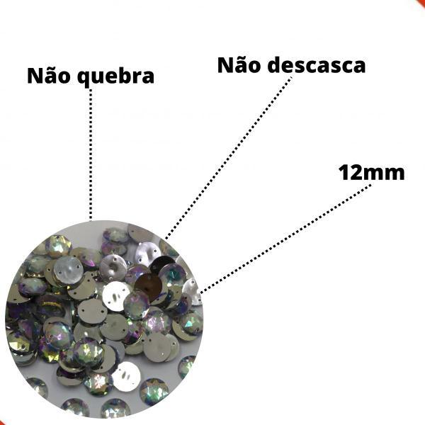 Imagem de Chaton Para Costura Redondo Sextavada Irisada 12mm Em Acrilico Com 250Gr