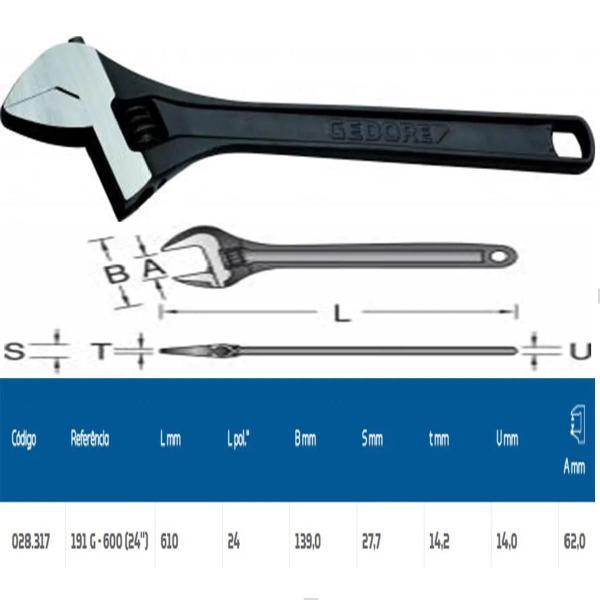 Imagem de Chave Ajustável De 24 Polegadas 610Mm Gedore