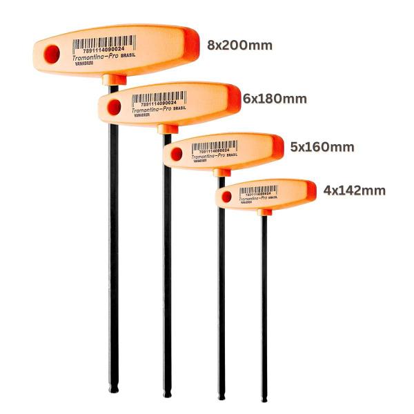 Imagem de Chave Allen Abaulada Cabo T  4 a 8mm TRAMONTINA Kit 4 Peças