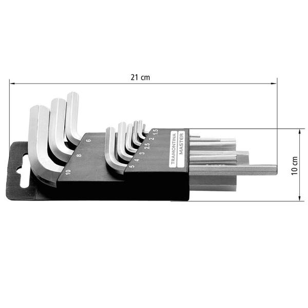 Imagem de Chave Allen Tramontina Master Jogo com 9 Chaves Hexagonal 1,5mm 2mm 2,5mm 3mm 4mm 5mm 6mm 8mm 10mm
