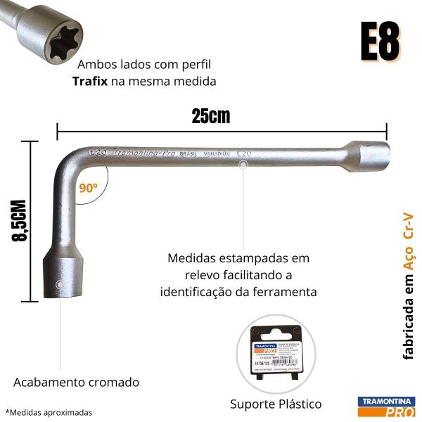 Imagem de Chave Biela E-Torx Trafix Femea E8 Aço Cr-V TRAMONTINA PRO