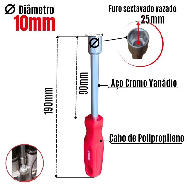 Imagem de Chave Canhão Sextavada 10mm Furo Vazado Cromo Vanádio WORKER