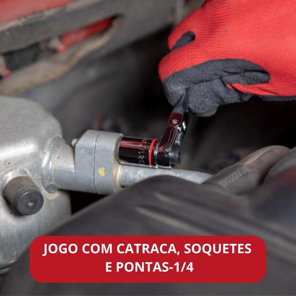 Imagem de Chave Catraca 1/4 Com Soquetes E Pontas Bits Kit 19 Peças