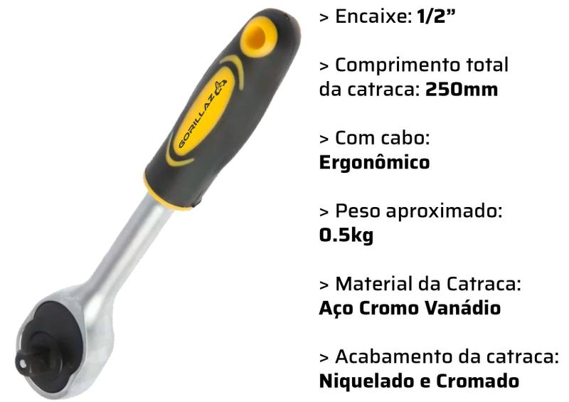 Imagem de Chave Catraca Reversível Encaixe 1/2" Soquetes Aço