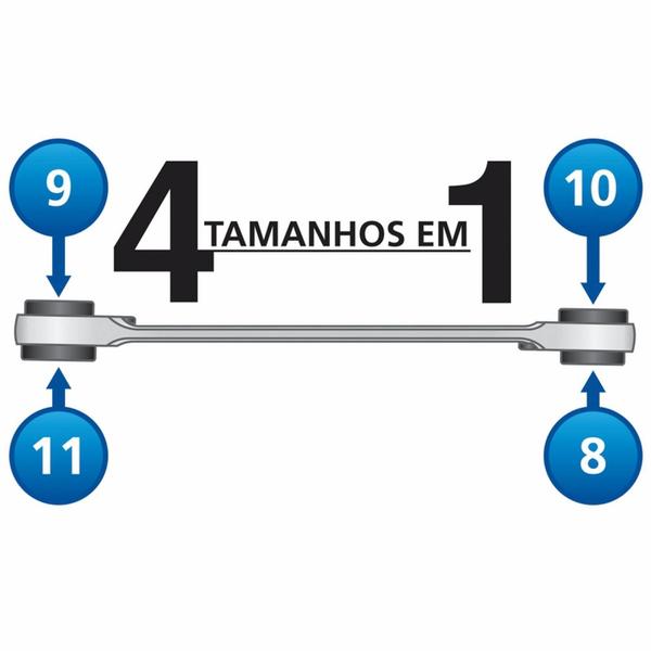 Imagem de Chave com catraca 4 bocas 8x9x10x11 mm