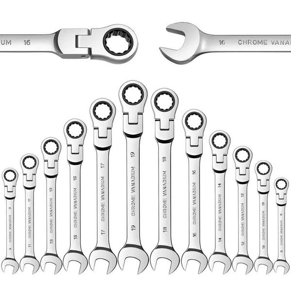 Imagem de Chave de Catraca Flexível com Cabeça Giratória - Ferramenta Manual Métrica para Reparo Automotivo