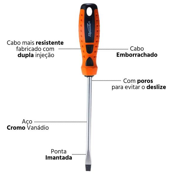 Imagem de Chave de Fenda Sparta Profissional Cromo Vanádio 5/16 x 6" 150mm com Ponta Imantada