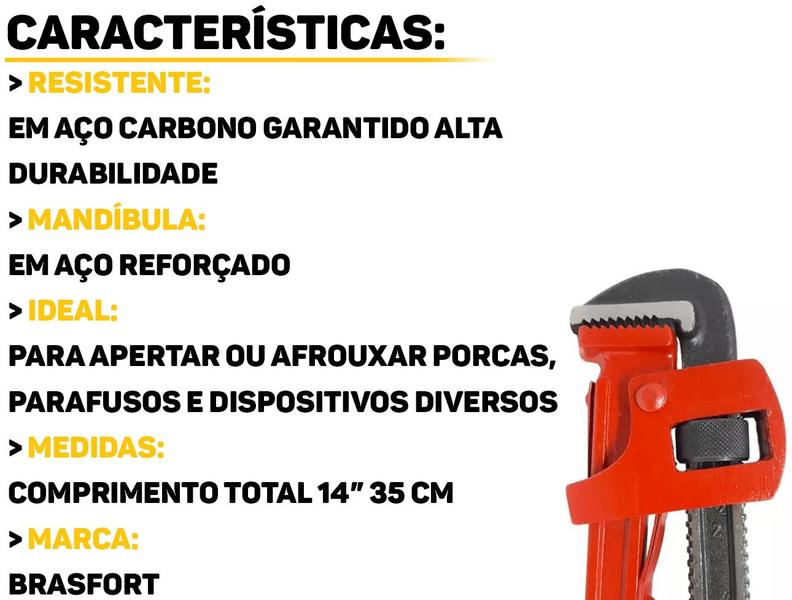 Imagem de Chave De Grifo Aço Carbono Ajustável Para Canos Tubulações Encanamentos 14 Polegadas 350mm