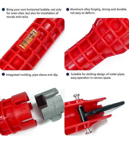 Imagem de Chave de Grifo Inglesa Universal Hidráulica Ferramenta Multifuncional 8 em 1 Pia Torneira Sifão Cano