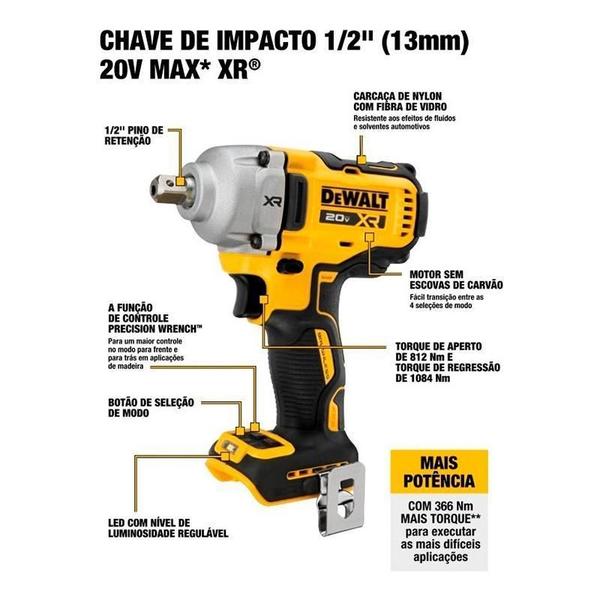 Imagem de Chave De Impacto Bateria 812Nm Dcf892 1/2 20V S/Bat E S/Car