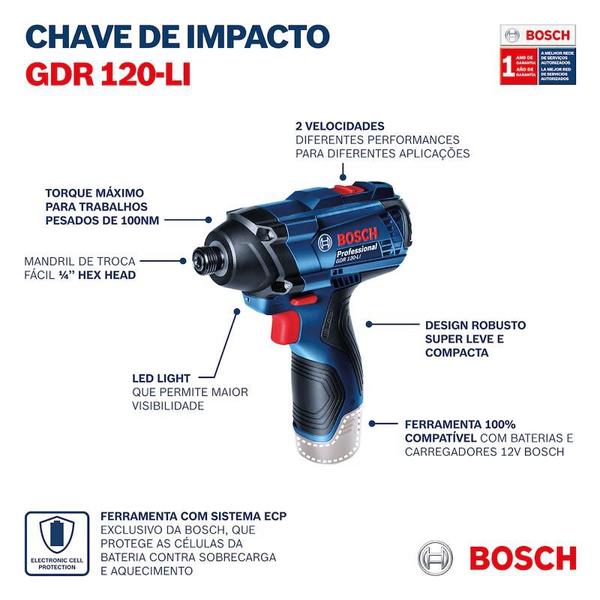 Imagem de Chave de impacto gdr 120-li, 12v, 2 baterias e maleta - bosch 