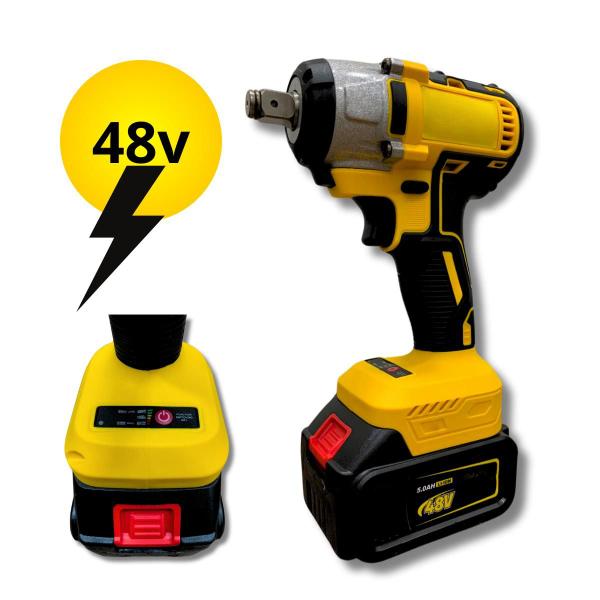 Imagem de Chave De Impacto Parafusadeira Bivolt Com Duas Baterias Lítio 48v