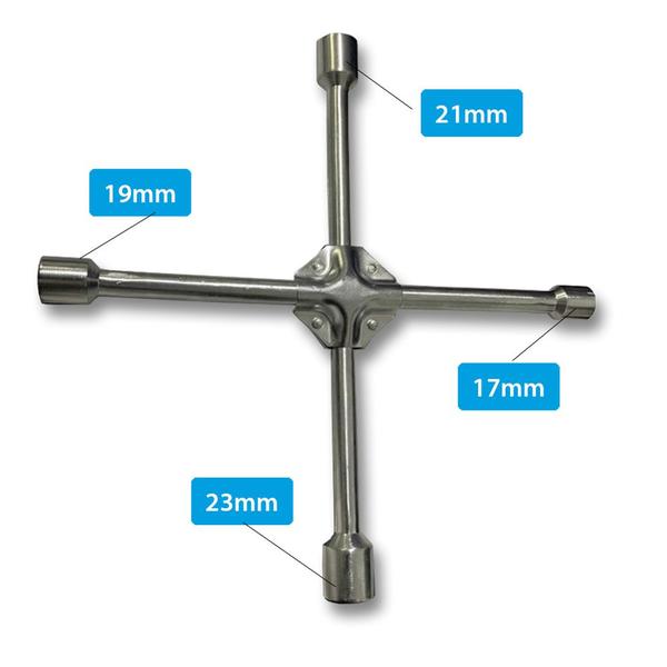 Imagem de Chave De Roda Cruz 4 Bocas 14 Pol 17x19x21x23mm Cromada