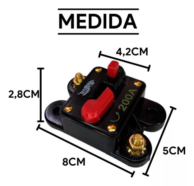 Imagem de Chave Disjuntor 200AMP Svart 12V Resetavel Proteção Descarga Bateria Som Automotivo Arma Desarma Manualmente