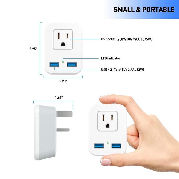 Imagem de Chave do adaptador de tomada de alimentação Tipo de alimentação G do Reino Unido para EUA com 2 portas USB