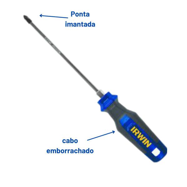 Imagem de Chave Emborrachada Fenda Cruzada 3/16" X 6" Imantada Irwin