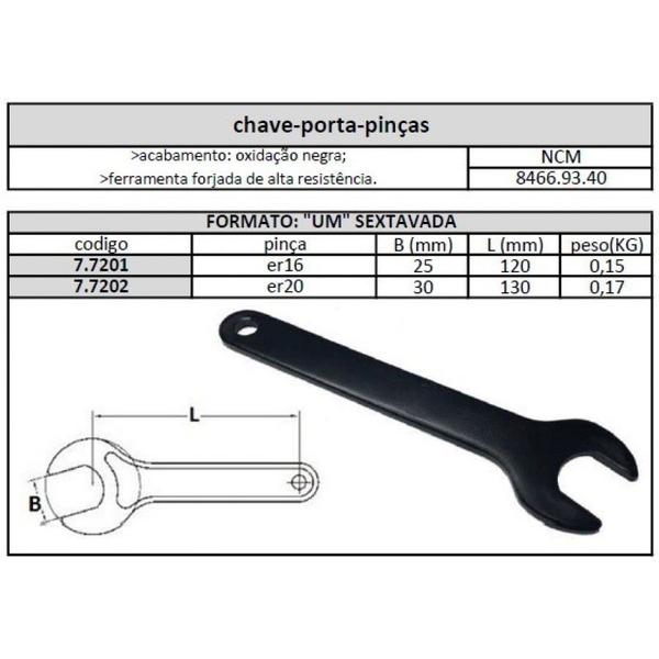 Imagem de Chave Encaixe Porta Pinças ER 20 A - JG TOOLS