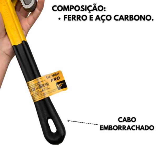 Imagem de Chave Grifo Grande 18” Ajustável P/ Encanador Ferramenta Profissional Reforçada P/ Tubos Cano Encanamento Hidráulica