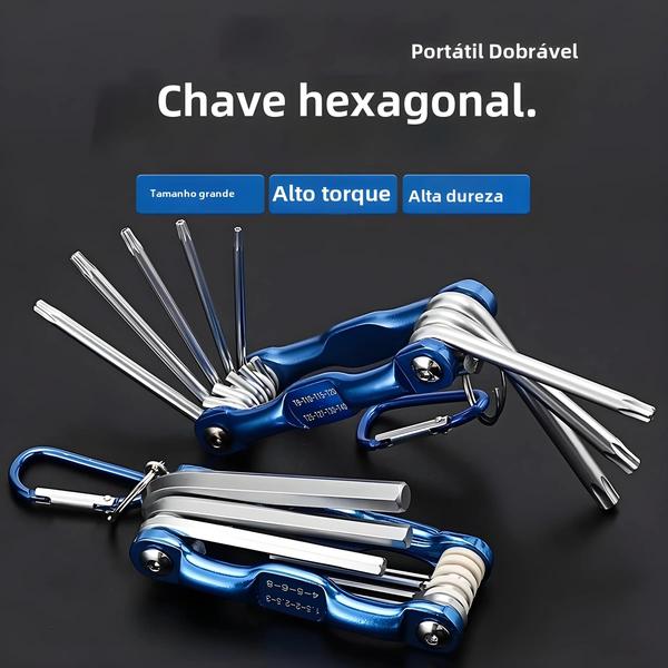 Imagem de Chave Hexagonal Dobrável 8 em 1 CR-V - Conjunto de Ferramentas Multifuncionais Portátil