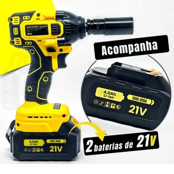 Chave Impacto Parafusadeira Furadeira 2 Baterias 21V Amarelo