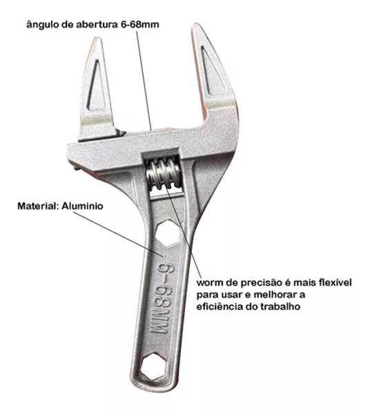 Imagem de Chave Inglesa Ajustável Universal Abertura 6 68mm - western