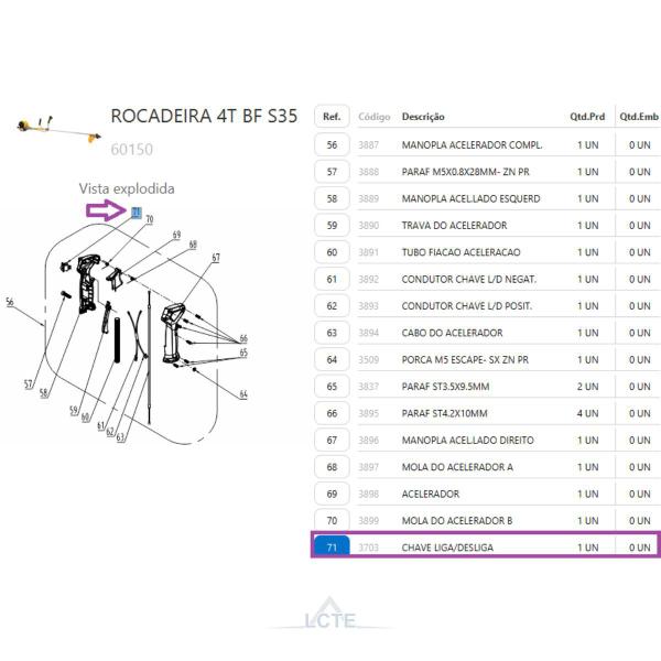 Imagem de Chave Liga/Desliga P/ Roçadeira BF S35 Buffalo